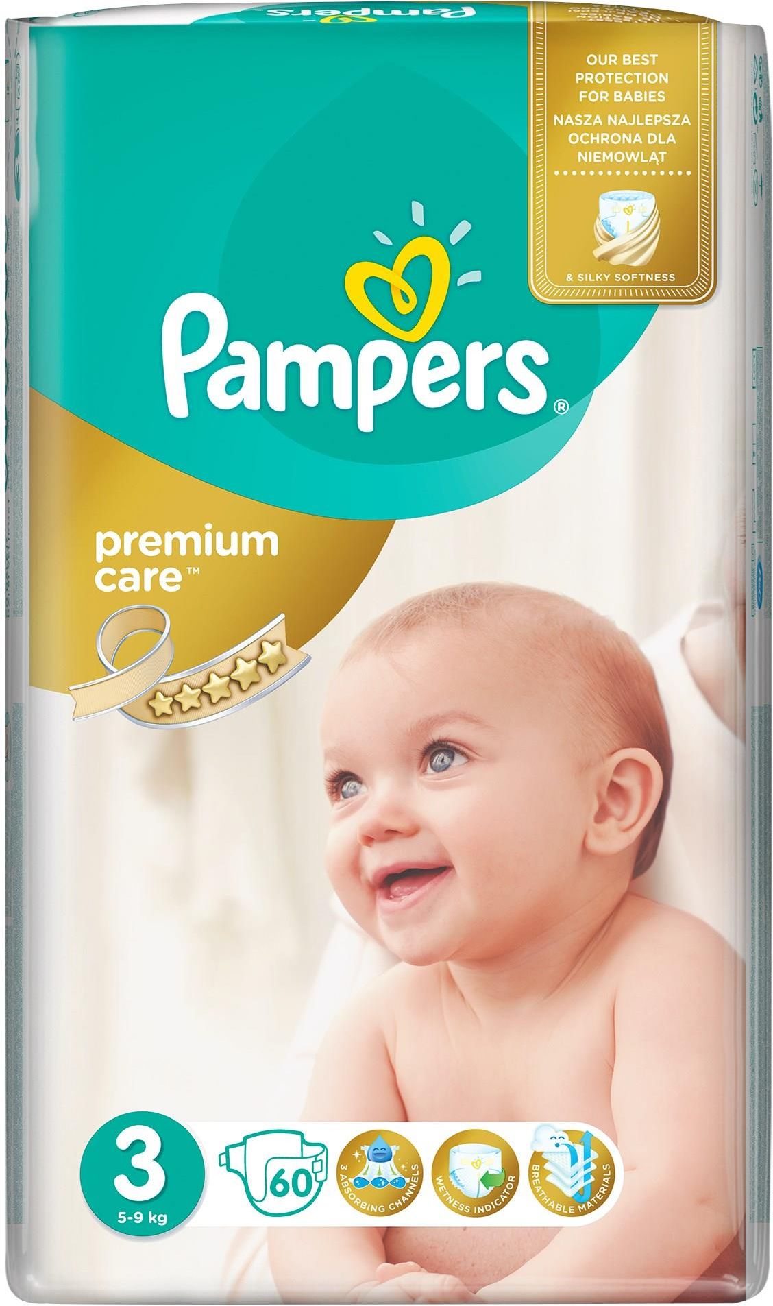 pampers premium care pieluchy jednorazowe rozmiar 3 midi 60 szt