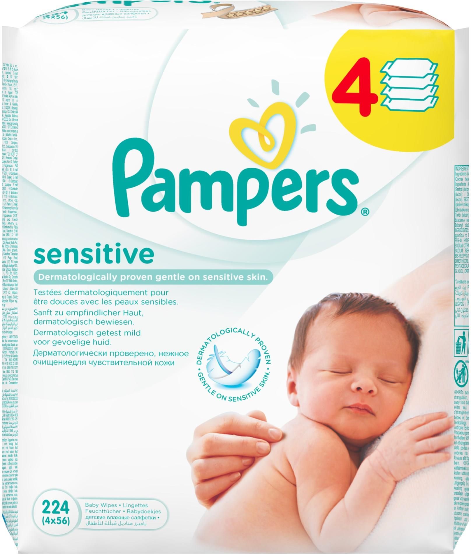 pampers sensitive chusteczki dla niemowląt 6 x 56 sztuk