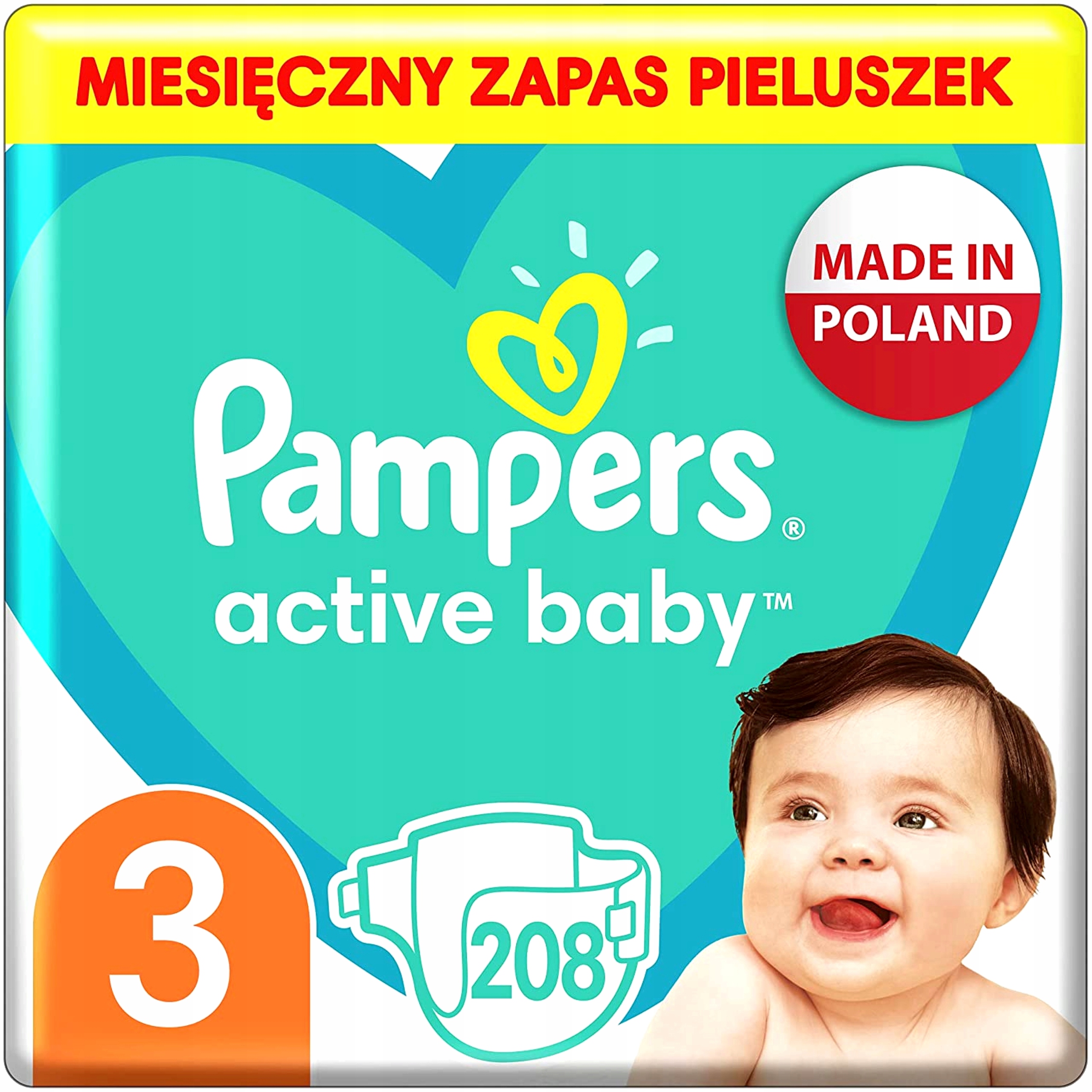 pampers active baby-dry pieluchy jednorazowe rozmiar 3 midi 208 szt