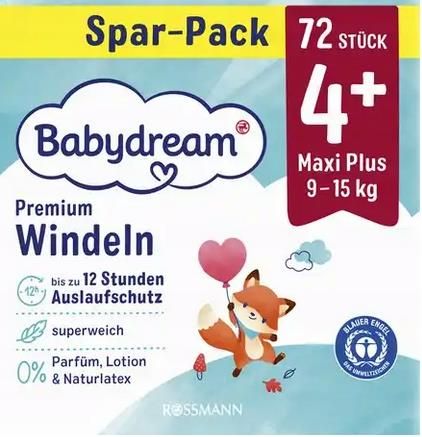 pieluszki jednorazowe babydream 4+