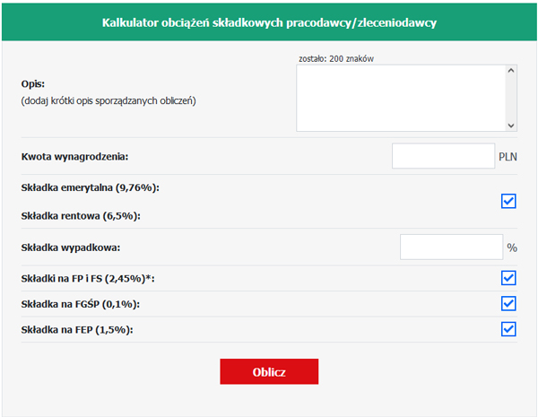 obliczanue opłat przy wniosku na pieluchy