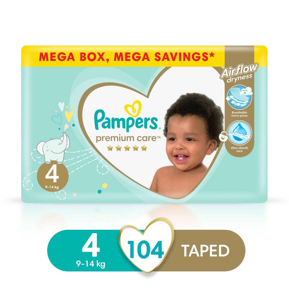 pampers premium care 104 nappies size 4 mega pack