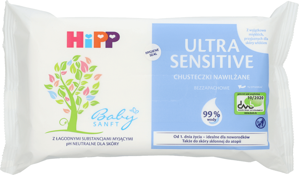 hipp ultra sensitiv chusteczki nawilżane w pudełku