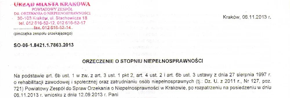 jaki kod w orzeczeniu o niepelnosprawnosci na pieluchy