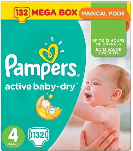 pampers active baby 4 maxi mega box 132