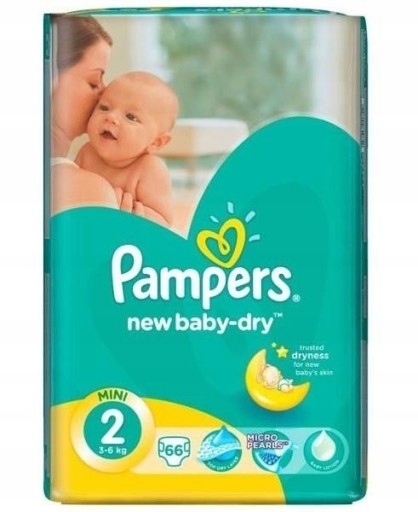 pampers newbaby-dry pieluchy rozmiar 2 mini 3-6kg 66 sztuk