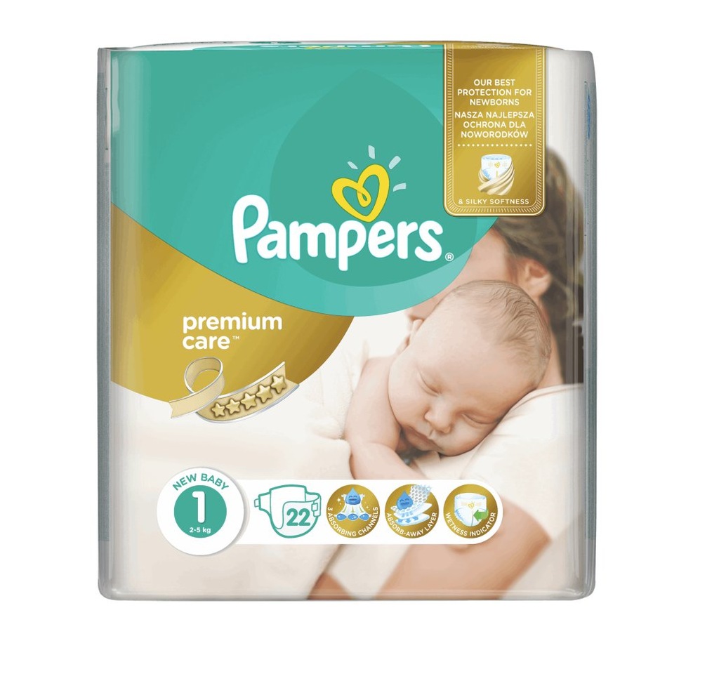 pampers premium care rozmiar 1 2-5kg 22sztuki nowe