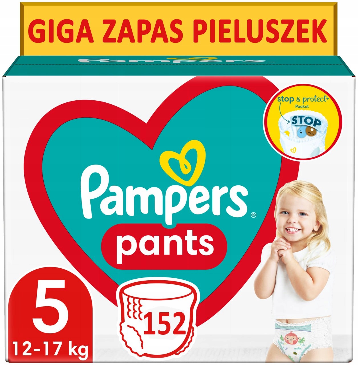 pieluchomajtki pampers pants 5 12-17 kg miesięczny zapas 152