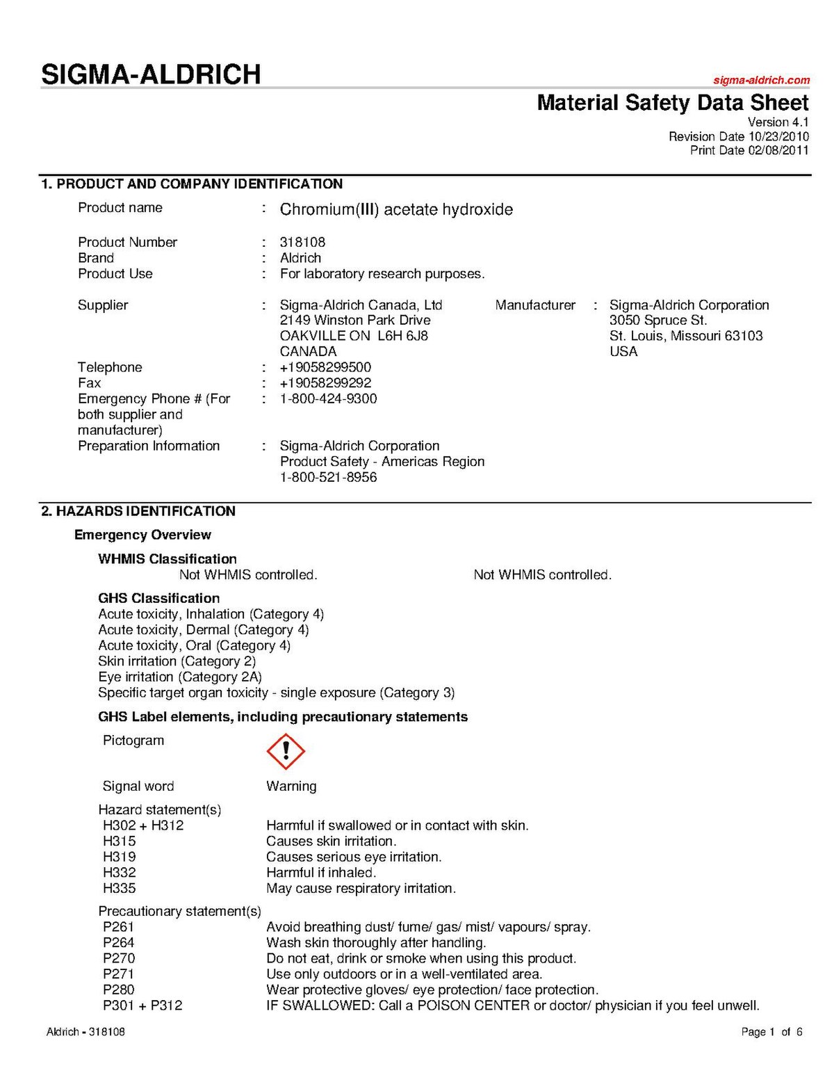 safety data sheet